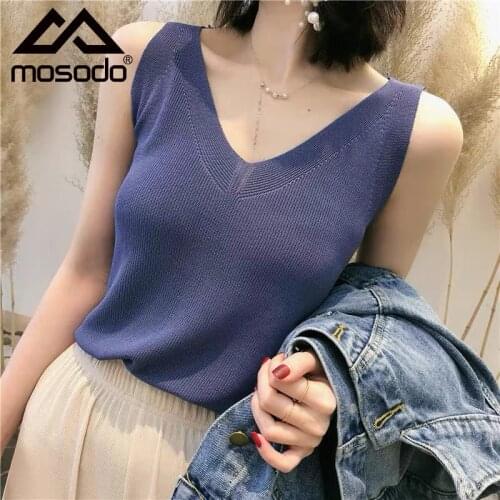 Mosodo Camisole Girl Vest Woman Wear Inside and Outside Casual Ice Silk Sleeveless Sweater Loose V Neck Bottoming Shirt Top