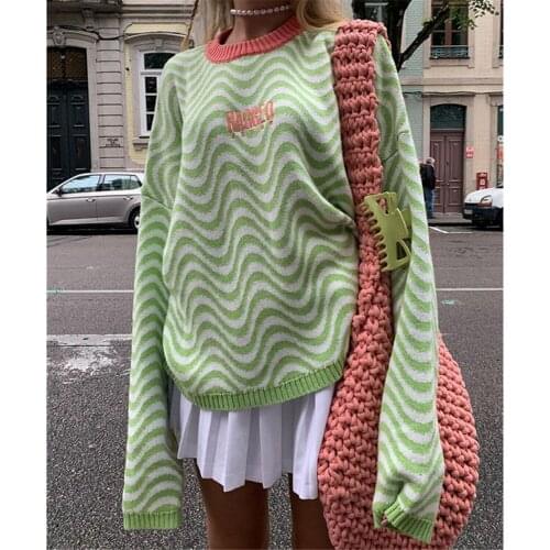 2021 Hot Harajuku Knitted Sweater Sexy O-Neck Loose Top Autumn Winter Jumper Casual Streetwear New Arrivals