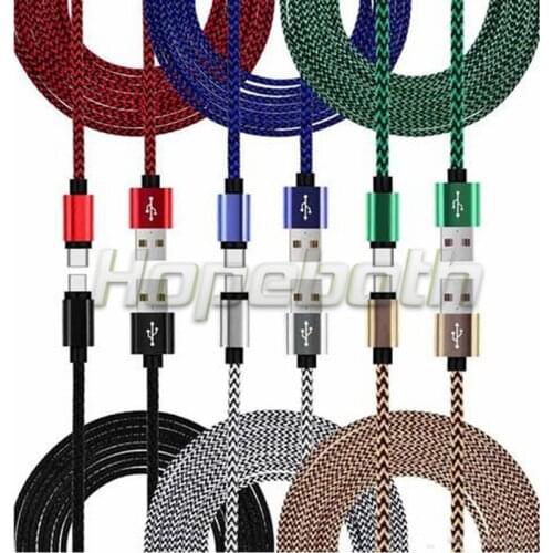 1000pcs 1M Aluminum Alloy fabric braided nylon micro cable Accessory Bundles for samsung s3 s4 s6 s7