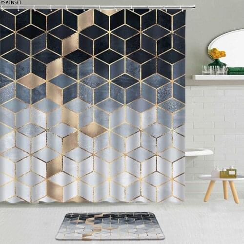 2Pcs Luxury Marble Geometric Shower Curtain 3D Black White Pattern Fabric Hanging Curtains Decor Non-Slip Bath Mat Bathroom Set