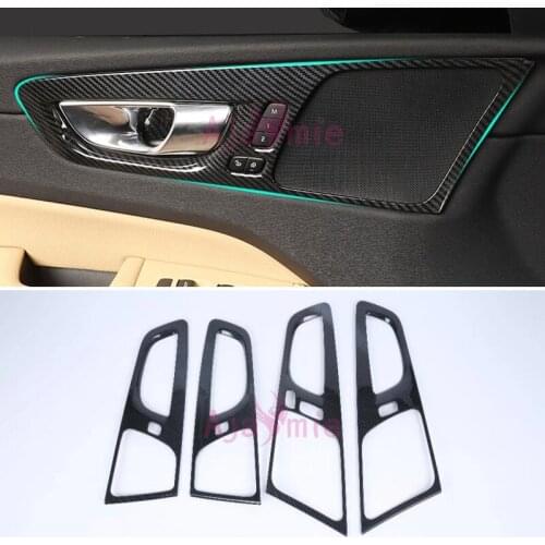 2018 Interior Carbon Fiber Color Door Handle Bowl Insert Trim Panel Cover Overlay Chrome Car Styling For Volvo XC60 Accessories