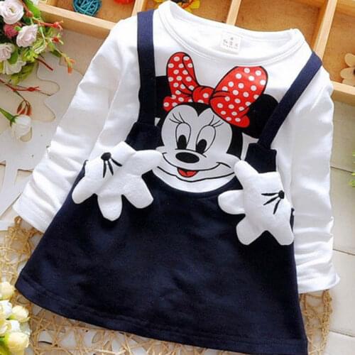 2020 New Summer Cotton Baby Girls Cartoon Long Sleeves Dress Childrens Clothing Kids Princess Dresses Casual Clothes 0-2years