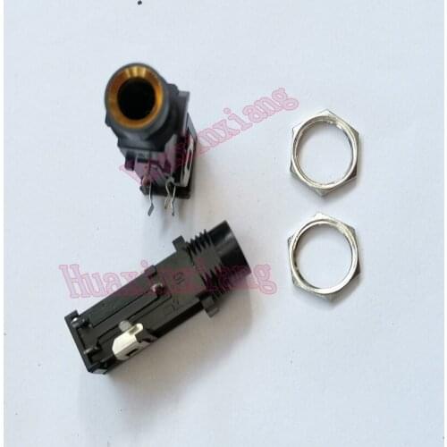 50PCS/Lot 6.35mm Stereo Microphone audio socket/Jack Female Connector With Nuts 4P 4Pin Yellow Mouth