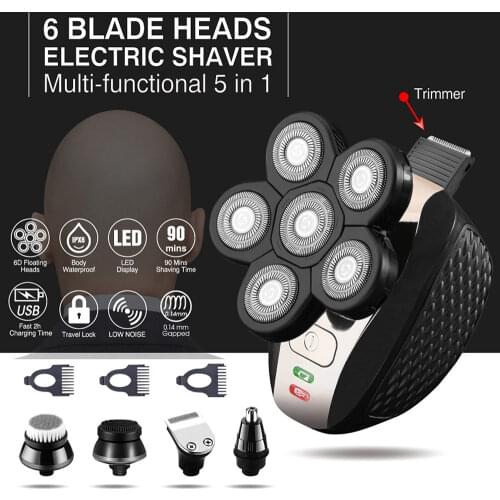 6 Blades Electric Shaver for Men Hair Trimmer USB Rechargeable Razor Rotate Face Brush Grooming Set