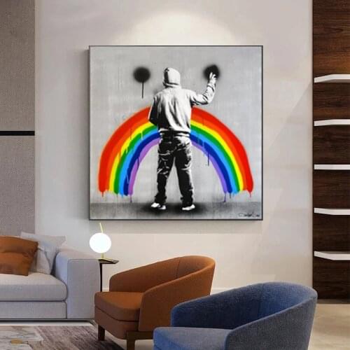 Abstract Graffiti Art Rainbow Oil Canvas Painting on The Wall Art Posters Prints Wall Pictures for Living Room Home Wall Cuadros