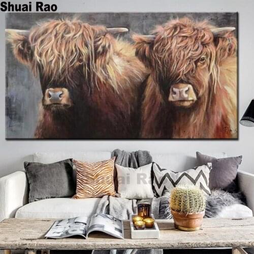 Big size Diamond Painting"Highland Cows"5d DIY Mosaic diamond Embroidery full square round drill Home Picture Of Rhinestones art