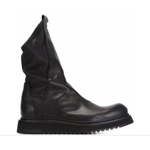 England Trend of Retro High Top punk Men Boots Warm Winter genuine leather platform Slip On leisure Boots