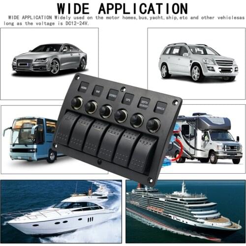 Car Boat Rocker Switch Panel 12V Marine 6 Gang Vehicle Truck Auto Panel Switch Waterproof with Stickers