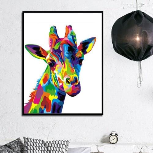 Frameless Colorful Giraffe DIY Digital Oil Painting By Numbers Canvas Wall Picture Decor Wall Artwork for Adults Beginner