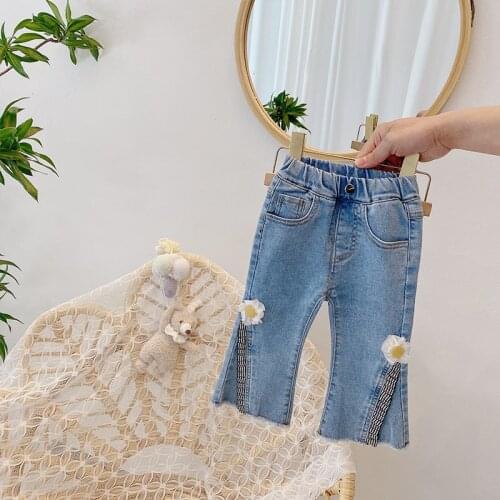2021 Girl Jeans Baby Bell Bottoms Fashion Daisy Pants Spring Autumn Elastic Soft Casual Pants baby girls Trousers Kids Pants