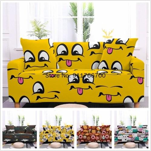 Cartoon Printed Stretch Sectional Slipcovers Sofa Elastic Sofa Cover For Living Room Non-Slip Couch Cover L Shape 1-4 Seater Set