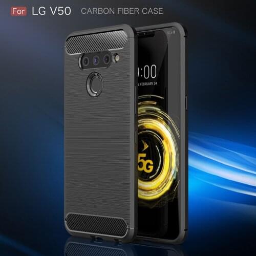 Carbon Fiber Case On for LG V50 ThinQ V40 V30 V30S Q7 G7 G6 Case Soft Silicone Soft Shockproof Protective Back Cover Phone Shell