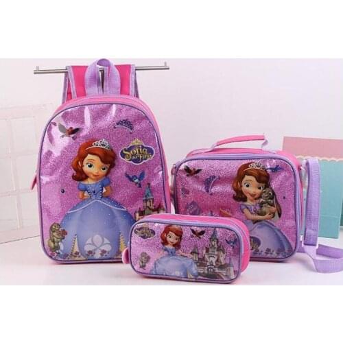 Disney Fashion 3 Pcs/Set Kids Girls Cartoon Sofia Princess Schoolbags Cute Kids Backpacks Children School bag