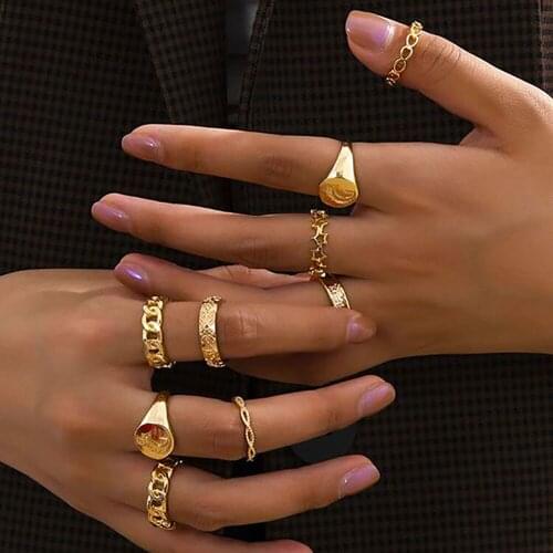 France Irregular Matte Gold Wide Open Ring Big Simple Geometric Glossy Metal Ring Finger Charm Art Statement Jewelry New Fashion