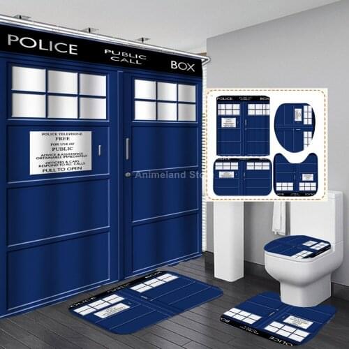 Blue Iron Gate Door Shower Curtain Scenery Funny With Non Slip Rug Mat Bathroom Curtain Waterproof Polyester Home Decor 180x180