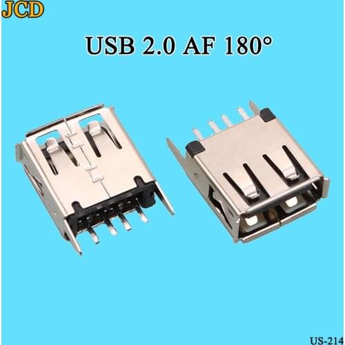 JCD 10PCS/lot USB 2.0 jack A Type USB Connector Female Socket Straight Feet 180 degree DIP black(H=13.7mm)