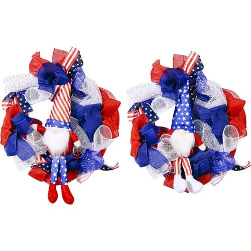 Dwarf Rattan Circle Wreath Independence Day American Flag Print Patriotic Front Door Decoration