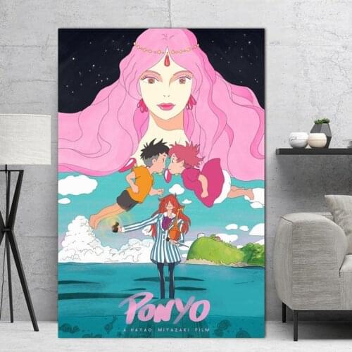 Canvas Painting Japanese Anime Goldfish Hime on the Cliff Ponyo Movie Modern Prints Wall Decor Living Room Bedroom Cuadros Frame