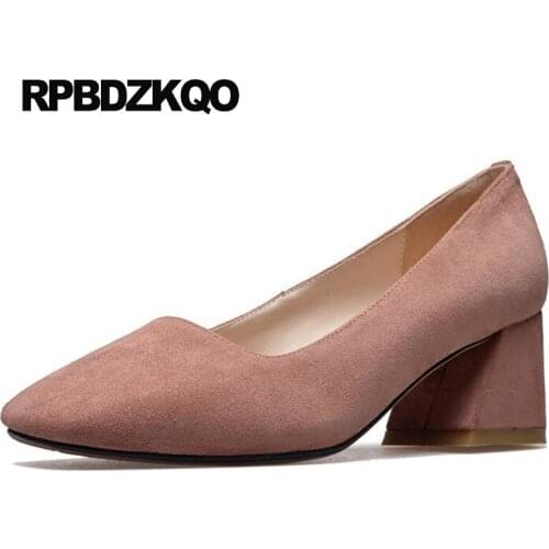 Chunky Square Toe Medium Prom Size 4 34 Pink Suede Ladies Formal Shoes Work Pumps High Heels 2017 China Autumn New Fashion