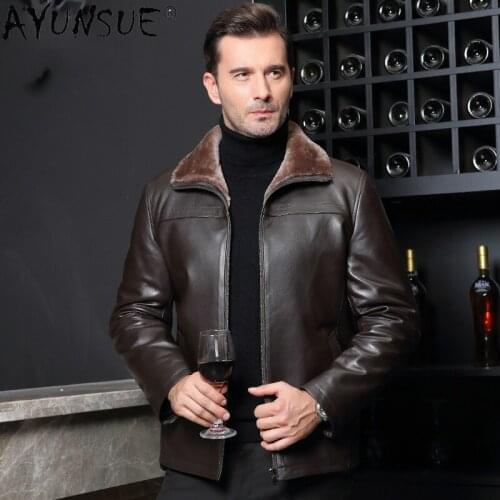 AYUNSUE Real Fur Coat Men Short Sheep Shearling Jacket Winter Mens Clothing Plus Size Genuine leather jackets Fashion 2020