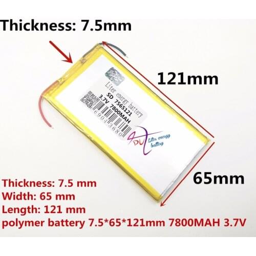 3.7V 7800mah 7565121 Lithium Polymer Li-Po Rechargeable Battery For PAD DIY E-Book GPS DVD Power bank Tablet PC