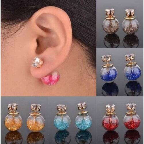 Wholesale 2021 Fashion Women Acrylic Transparent Crystal Ball Double Side Earrings Two Ball Pearl Stud sweet romantic rhinestone