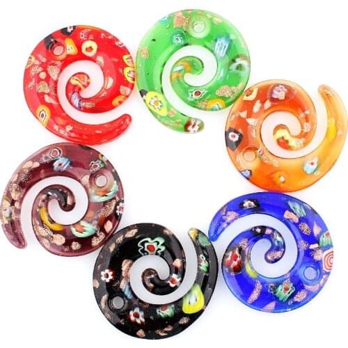 Wholesale 6pcs handmade Murano Lampwork Glass Mix Color Sands Mosquito Coil Pendant Fit Necklace
