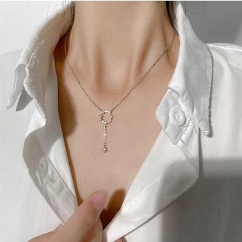 925 Sterling Silver Necklace for Women Simple Elegant Zircon Pendant Clavicle Chain Necklace Korean New Design Jewelry