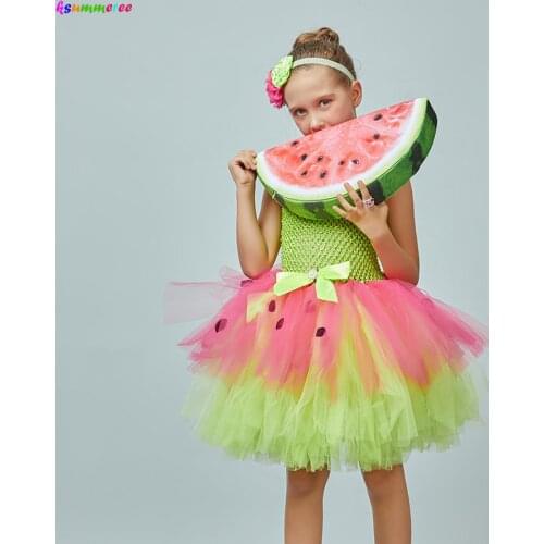 Girls Watermelon Miss Fruit Food Summer Tutu Dress with Headband Tropical Hawaiian Kids Fancy Dress Costume Halloween Outfit