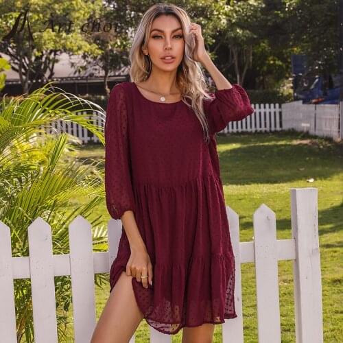 Summer Spring Casual Lace Dress Polka Dots Skirt Elegant Women Bodycon Work Office Vestido Three Quarter Sleeve Party Dresses