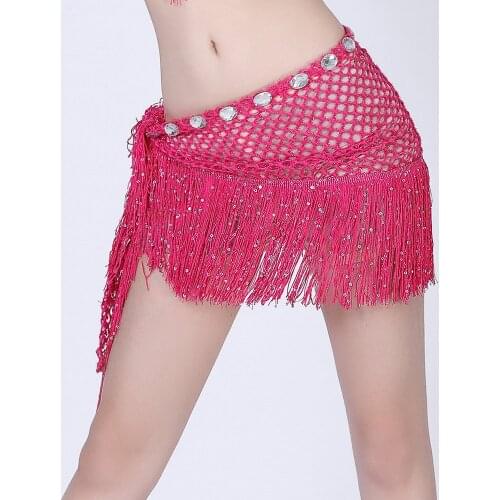 Sexy Festival Sequined Tassel Hip Scarf Women Belly Dance Performance Hip Skirt Oriental Indian Hollow Out Diamond Waist Skirt