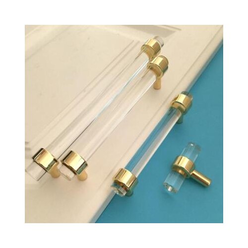 Transparent Acrylic Cupboard Handle and Knobs Dresser Drawer Pull Handle Bathroom Cabinet Handle with Rose Gold/Brass Gold
