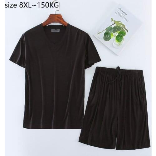 Size 8XL 150KG Summer Soft Casual Modal Home Wear Set Short Sleeve V Neck Men Pajamas Sets Comfortable Sleep Wear Workout Shorts