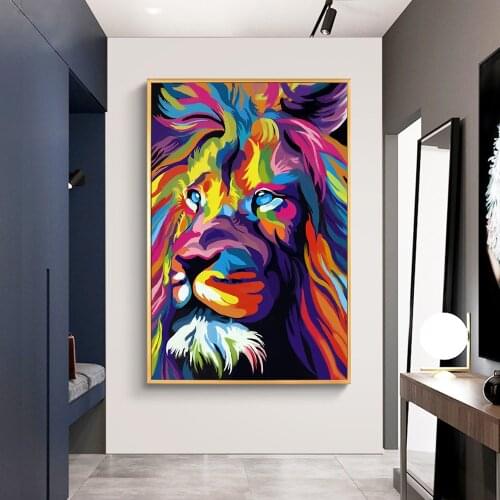 Modern Wall Art Painting Abstract Animal Art Canvas Prints Wall Colorful Lion Head Picture for Living Room Decoration