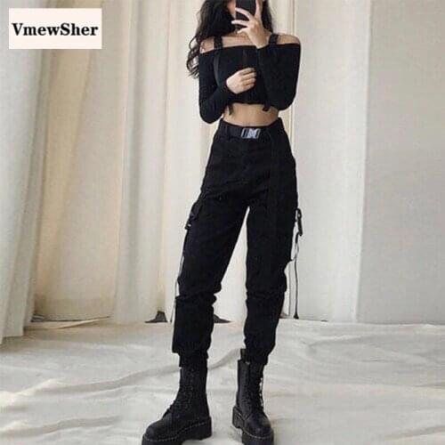 VmewSher New Autumn Cargo Pants Women Cotton Solid Pockets Streetwear Fashion Student Casual Pantalon Femme Spring Trousers 2020