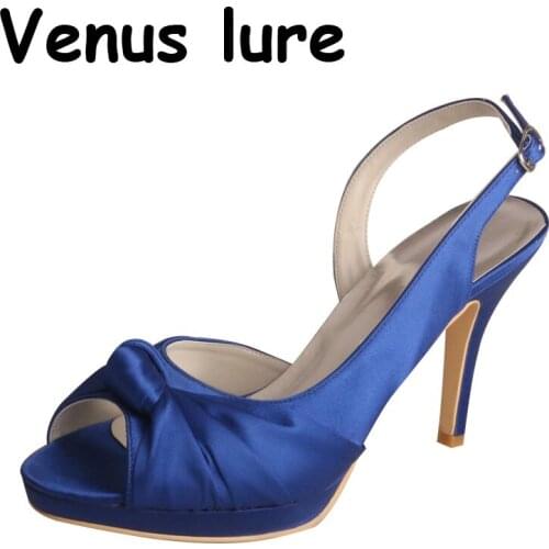 Custom Handmade Platform Shoes for Women Blue Elegant Wedding Peep Toe