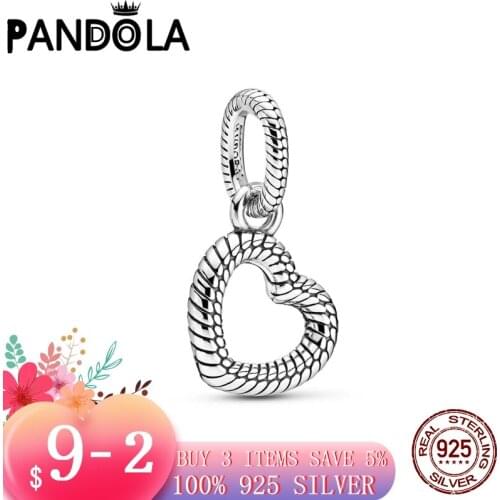 New 925 Sterling Silver Snake Chain Pattern Open Heart Pendant Bead Bracelet Fit Original Pandora Bracelet DIY Jewelry For Women
