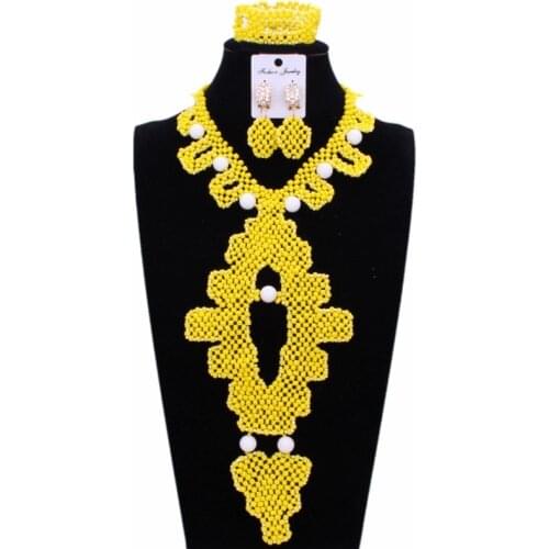 2018 New Luxury African Jewellery Set Dubai Yellow Handmade Indian Jewelry Set Wedding for Bride Crystal Women Jewelry Set Lady
