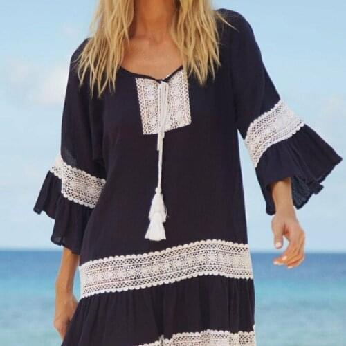 2019 Hot Hollow Ladies Bikini Cover Up Lace Sweet Lace Up Swimwear Kaftan Tops Summer Beach Lace Crochet Ruffle