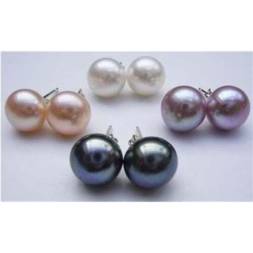 00 FREE SHIPPING d10-11mm White Black Purple&Pink Akoya Cultured Pearl Earring AAA A0422