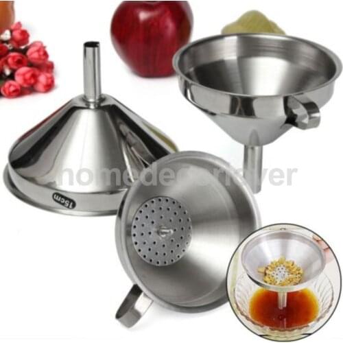 11/13/15cm Kitchen Stainless Steel Pouring Funnel Oil Bottle Strainer Jam Filter