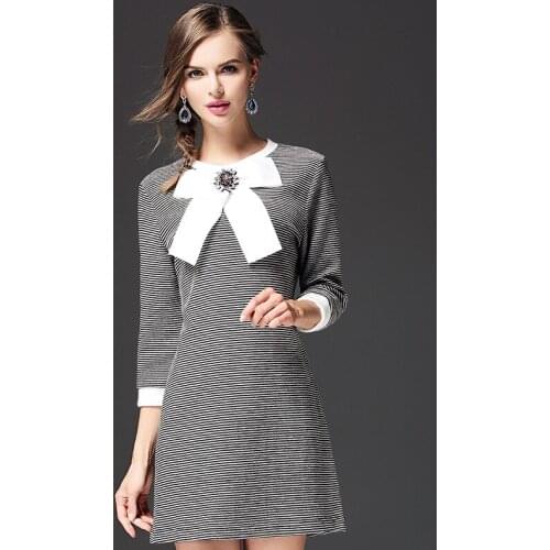 2017 Womens New Autumn Slim dress Korean Bow Tie Knitting Dress