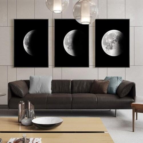 3 Pieces Black White Moon Canvas Painting Nordic Style Wall Art Print Modern Picture Living Room Home Decor Scandinavian Poster