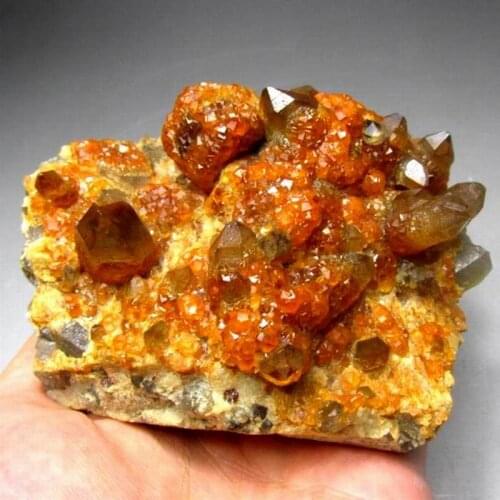 518g Spessartine Garnet+Smoky Quartz - crystals and stones healing Mineral specimen Home Decor feng shui decoration
