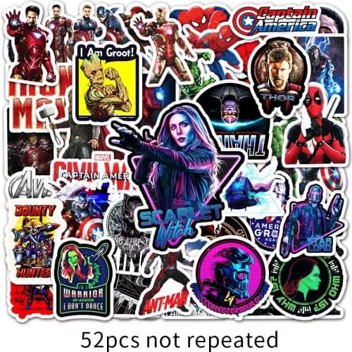 52 pcs/set disney the avengers stickers cartoon anime figure model Graffiti Waterproof stickers kids Toy decoration sticke