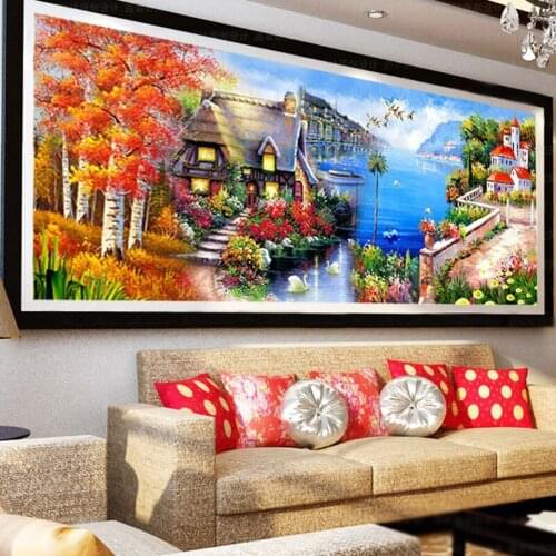Diy diamond paintings 5d large European Dream Hut Lake diamond embroidery house picture of rhinestone mosaic kit decor AA2267