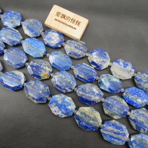 APDGG Natural Blue Lapis lazuli Faceted Chunky Beads Semi Precious Gemstone 15.5" Jewelry Making DIY