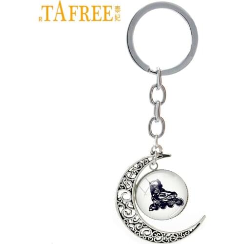 TAFREE Cool Rollerblades key chain ring jewelry vintage charm roller skate skating sports moon pendant keychain keyring T784