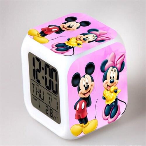 Disney Mickey Minnie Mouse Alarm Clock 7 Colors Changing Night Light LED Digital Alarm Clocks Room Desk Light Kids Wake Up Light