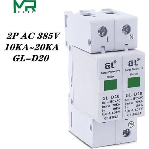 C20-2P 10KA~20KA C ~385V AC 1P+N 2P Surge Protector Protective Low-voltage Arrester Device 20KA